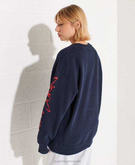 Superdry hanorac supradimensionat pentru echipaj îmbrăcăminte marina femei JX0Z5832