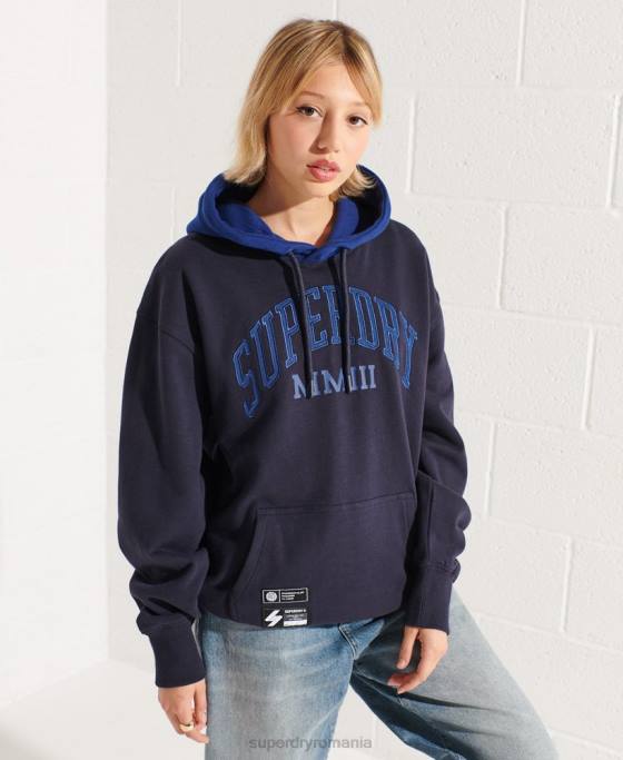 Superdry hanorac supradimensionat varsity arch îmbrăcăminte marina femei JX0Z3377