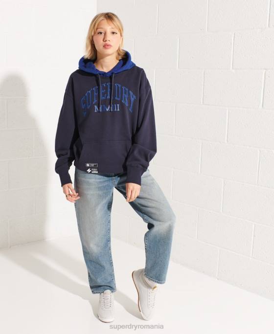 Superdry hanorac supradimensionat varsity arch îmbrăcăminte marina femei JX0Z3377