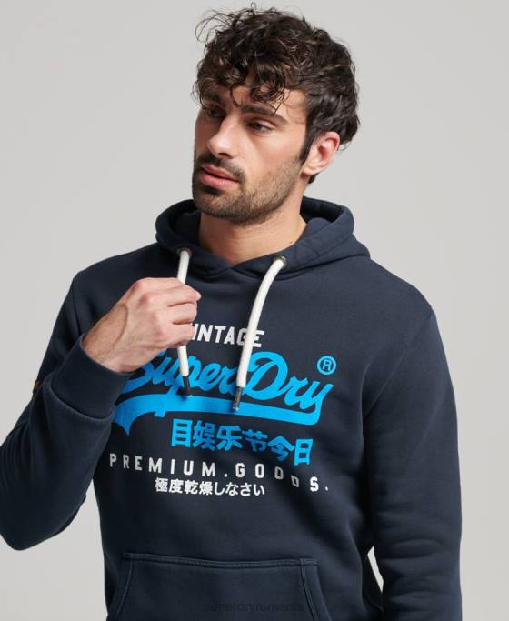 Superdry hanorac supravopsit cu logo vintage îmbrăcăminte marina bărbați JX0Z457