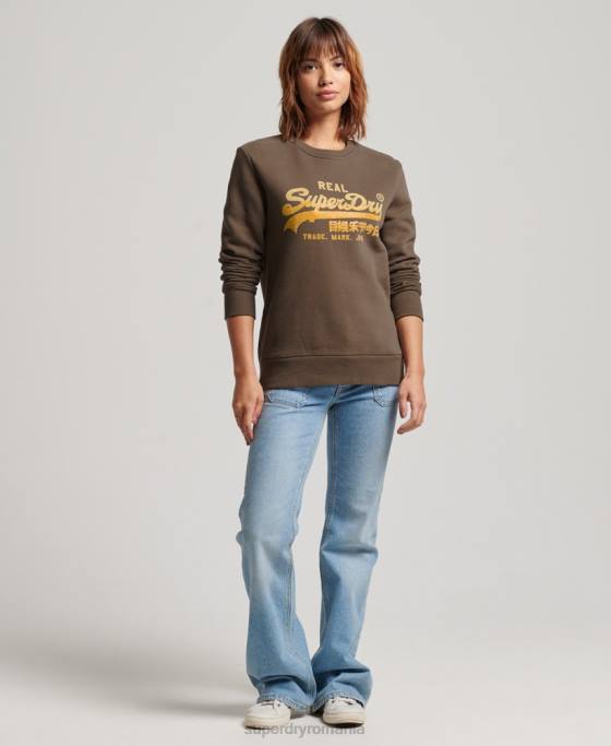 Superdry hanorac tip echipaj cu logo vintage îmbrăcăminte kaki femei JX0Z3323