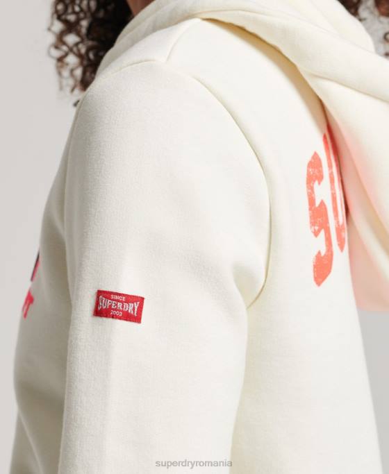 Superdry hanorac vintage atletic cu fermoar îmbrăcăminte alb femei JX0Z2251