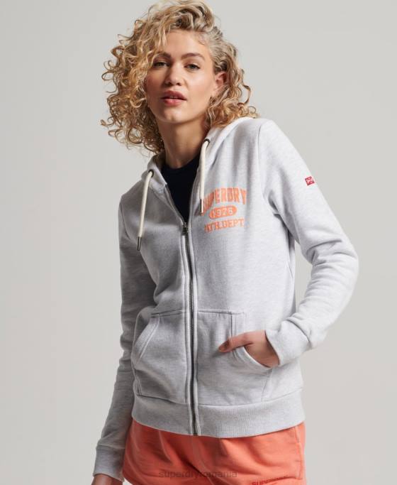 Superdry hanorac vintage atletic cu fermoar îmbrăcăminte gri deschis femei JX0Z2262