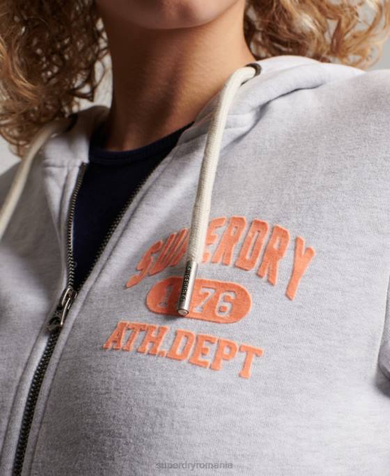 Superdry hanorac vintage atletic cu fermoar îmbrăcăminte gri deschis femei JX0Z2262