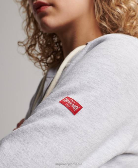 Superdry hanorac vintage atletic cu fermoar îmbrăcăminte gri deschis femei JX0Z2262