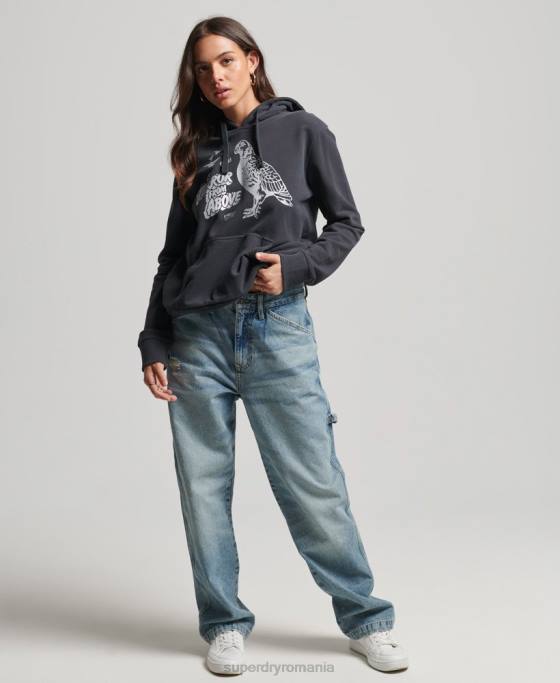 Superdry hanorac vintage b-movie îmbrăcăminte gri inchis femei JX0Z6097