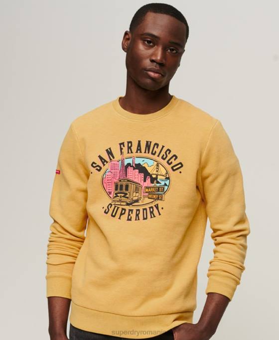 Superdry hanorac vintage city souvenir pentru echipaj îmbrăcăminte galben bărbați JX0Z606