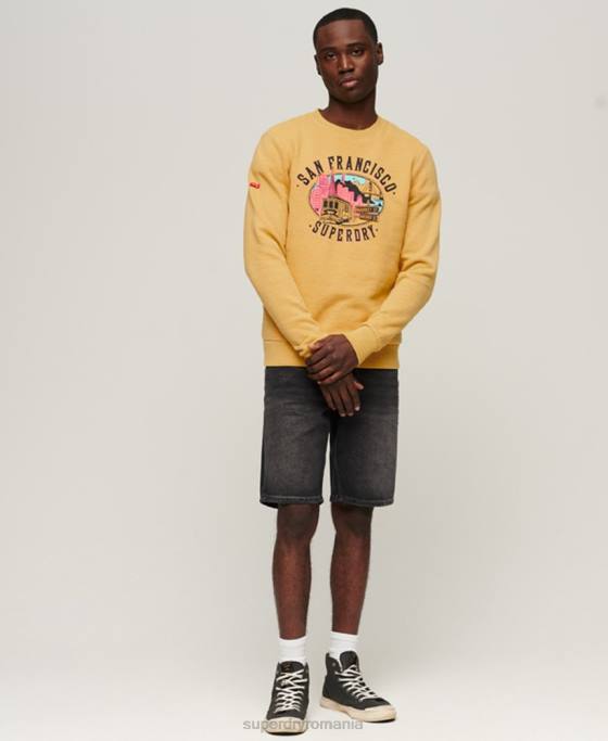 Superdry hanorac vintage city souvenir pentru echipaj îmbrăcăminte galben bărbați JX0Z606