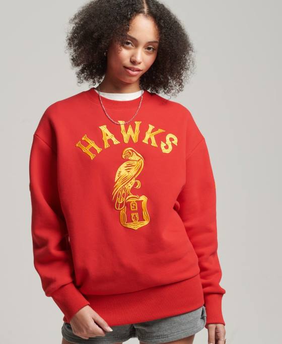 Superdry hanorac vintage colegial pentru echipaj îmbrăcăminte roșu femei JX0Z5810