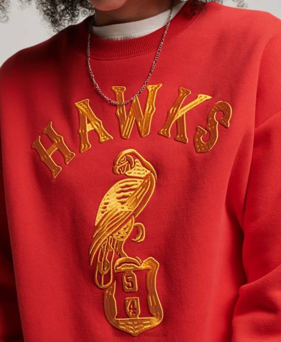 Superdry hanorac vintage colegial pentru echipaj îmbrăcăminte roșu femei JX0Z5810