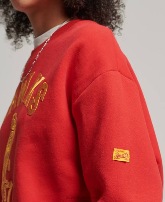 Superdry hanorac vintage colegial pentru echipaj îmbrăcăminte roșu femei JX0Z5810