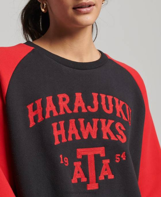 Superdry hanorac vintage colegial raglan crew îmbrăcăminte negru femei JX0Z3375