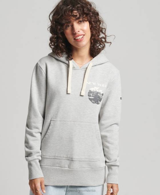 Superdry hanorac vintage crossing lines îmbrăcăminte gri deschis femei JX0Z6063