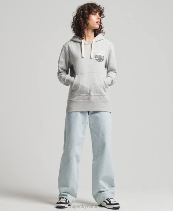 Superdry hanorac vintage crossing lines îmbrăcăminte gri deschis femei JX0Z6063