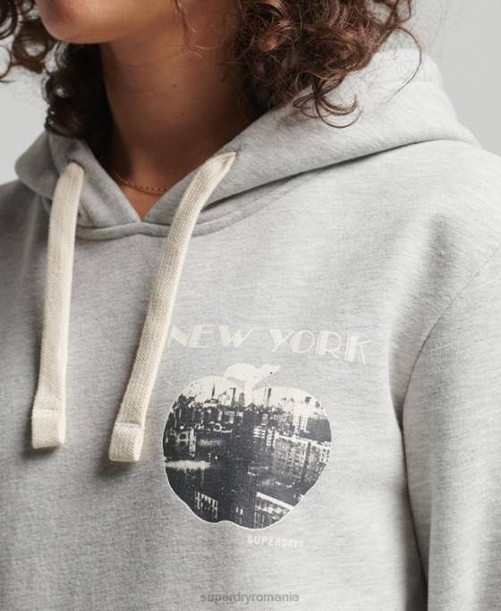 Superdry hanorac vintage crossing lines îmbrăcăminte gri deschis femei JX0Z6063