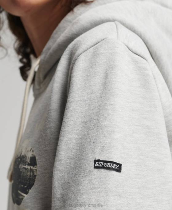 Superdry hanorac vintage crossing lines îmbrăcăminte gri deschis femei JX0Z6063