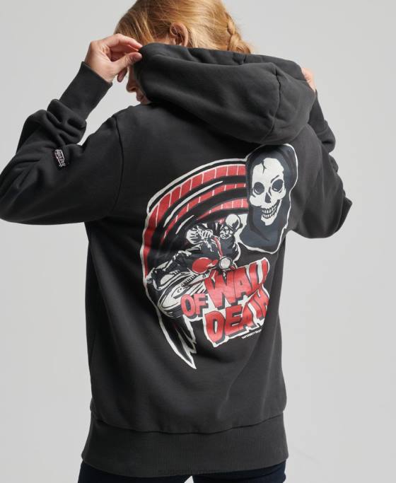 Superdry hanorac vintage crossing lines îmbrăcăminte gri inchis femei JX0Z3447