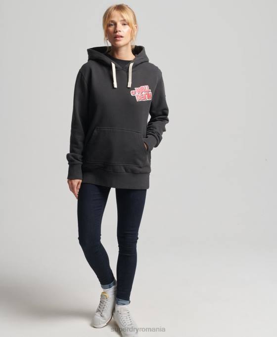 Superdry hanorac vintage crossing lines îmbrăcăminte gri inchis femei JX0Z3447