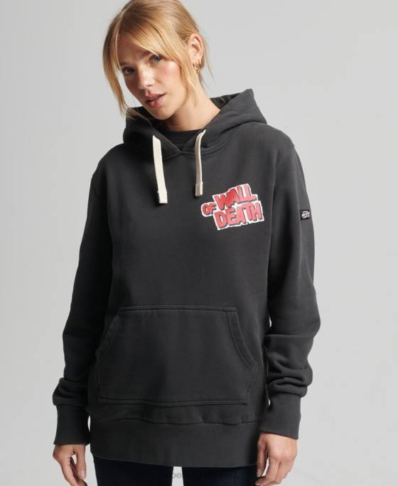 Superdry hanorac vintage crossing lines îmbrăcăminte gri inchis femei JX0Z3447