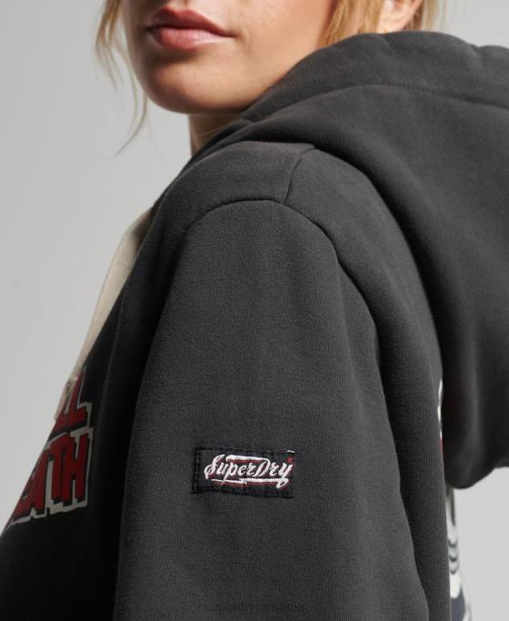 Superdry hanorac vintage crossing lines îmbrăcăminte gri inchis femei JX0Z3447