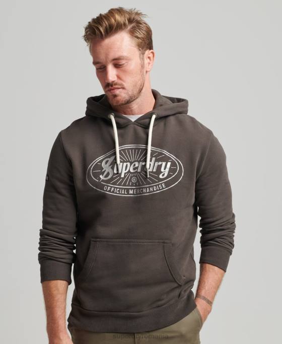 Superdry hanorac vintage cu logo-ul fulgerului îmbrăcăminte gri inchis bărbați JX0Z5073