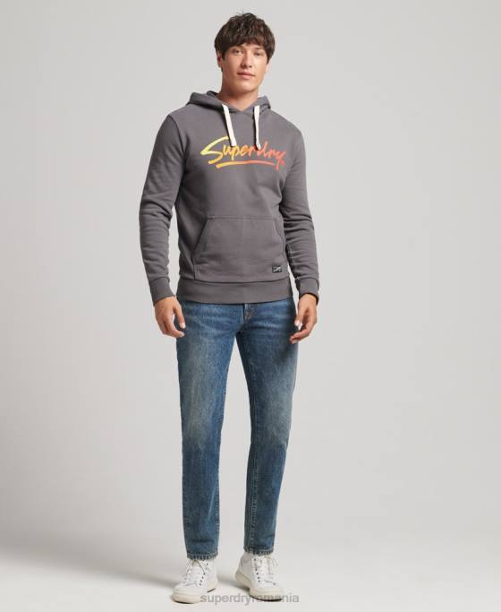 Superdry hanorac vintage cu script downtown îmbrăcăminte gri inchis bărbați JX0Z4998