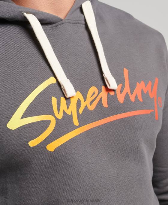 Superdry hanorac vintage cu script downtown îmbrăcăminte gri inchis bărbați JX0Z4998