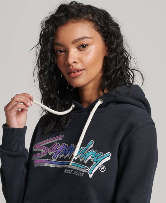 Superdry hanorac vintage cu script downtown îmbrăcăminte gri inchis femei JX0Z2274