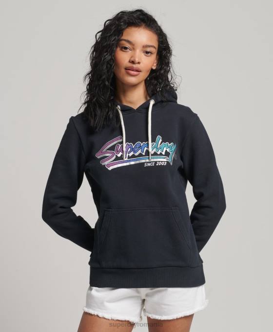 Superdry hanorac vintage cu script downtown îmbrăcăminte gri inchis femei JX0Z2274