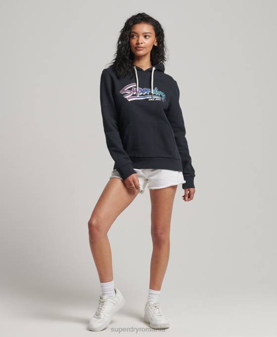 Superdry hanorac vintage cu script downtown îmbrăcăminte gri inchis femei JX0Z2274