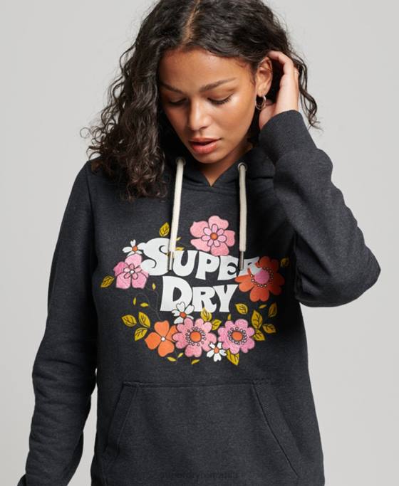 Superdry hanorac vintage cu scripturi florale îmbrăcăminte negru femei JX0Z3461