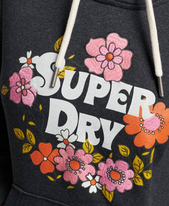 Superdry hanorac vintage cu scripturi florale îmbrăcăminte negru femei JX0Z3461