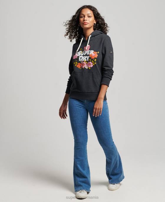 Superdry hanorac vintage cu scripturi florale îmbrăcăminte negru femei JX0Z3461
