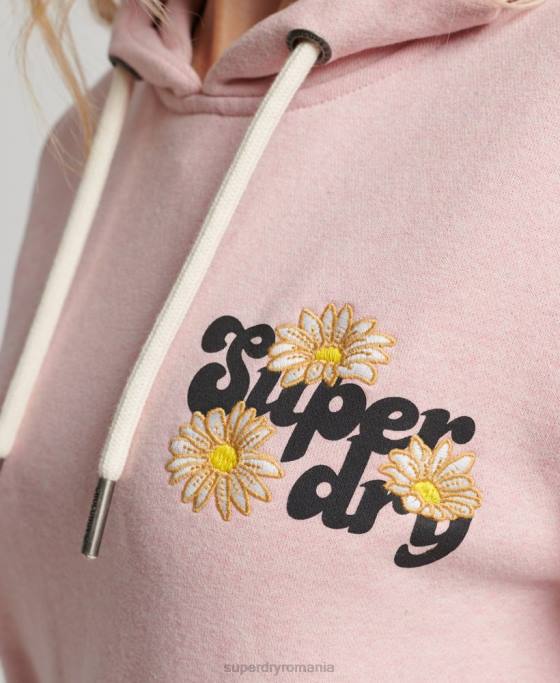 Superdry hanorac vintage cu scripturi florale îmbrăcăminte roz femei JX0Z3408