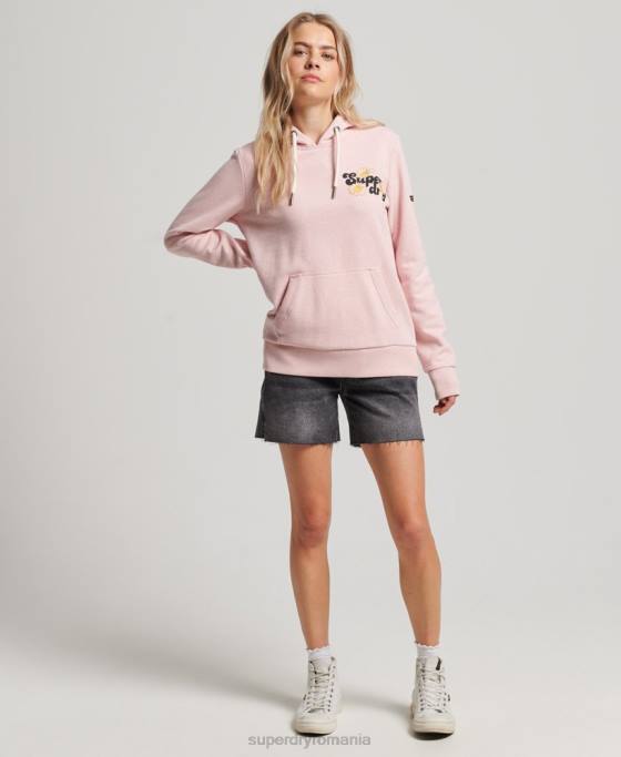 Superdry hanorac vintage cu scripturi florale îmbrăcăminte roz femei JX0Z3408