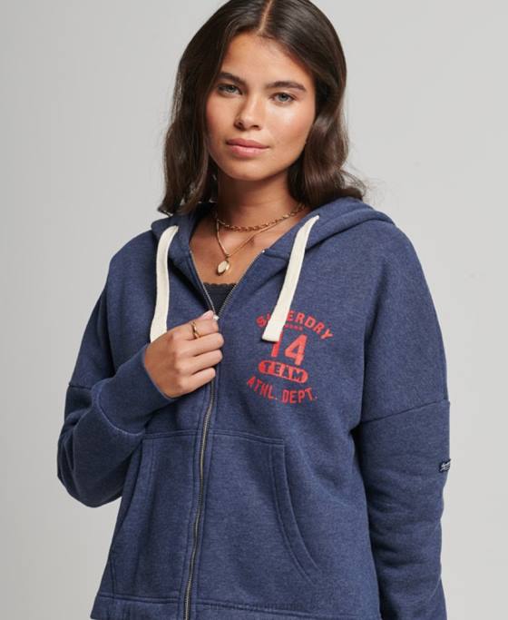 Superdry hanorac vintage pentru colegiu cu fermoar îmbrăcăminte marina femei JX0Z5869