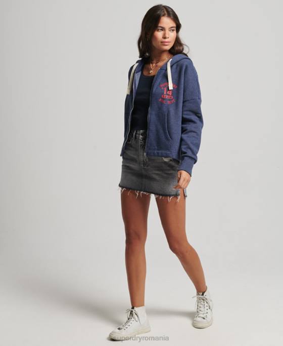 Superdry hanorac vintage pentru colegiu cu fermoar îmbrăcăminte marina femei JX0Z5869