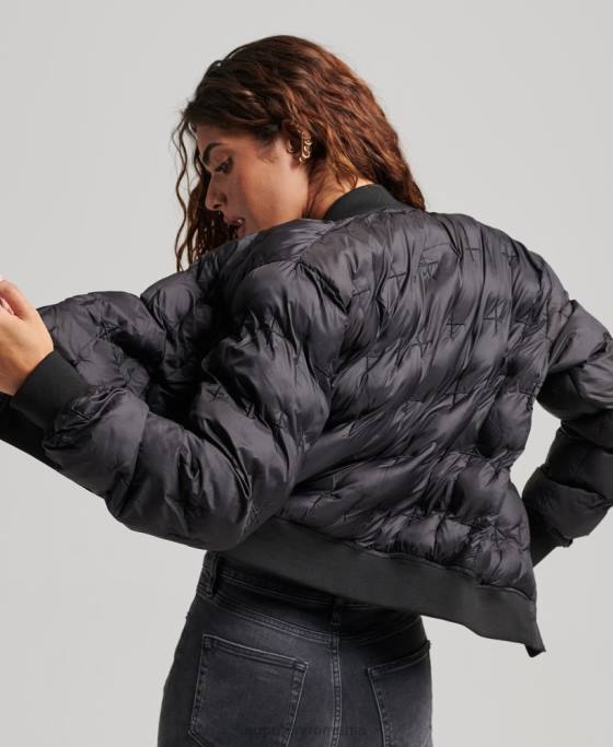 Superdry jacheta bomber brodata îmbrăcăminte negru femei JX0Z5446