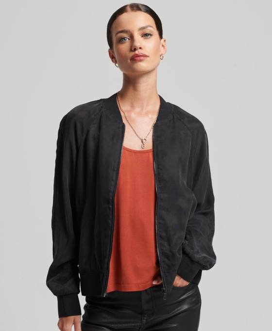 Superdry jacheta bomber cupro îmbrăcăminte negru femei JX0Z5606