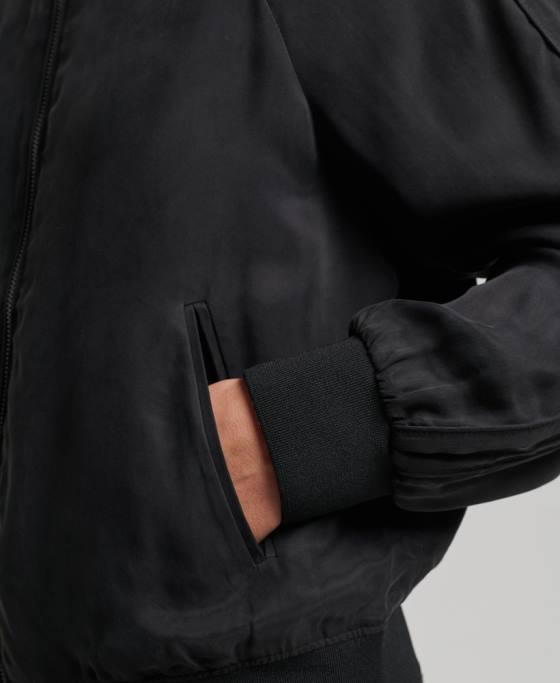 Superdry jacheta bomber cupro îmbrăcăminte negru femei JX0Z5606