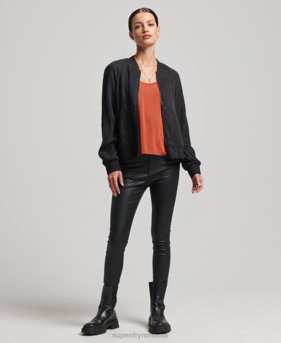 Superdry jacheta bomber cupro îmbrăcăminte negru femei JX0Z5606
