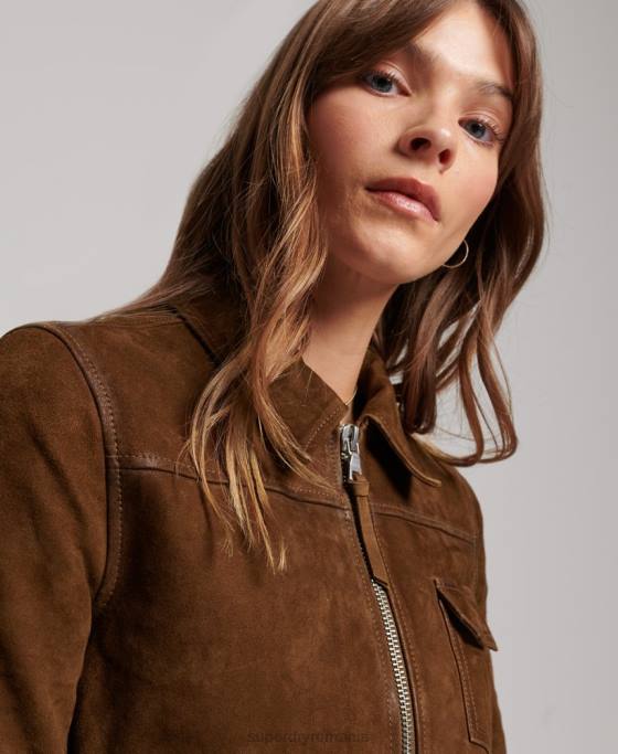 Superdry jacheta de piele intoarsa desert îmbrăcăminte maro femei JX0Z3541