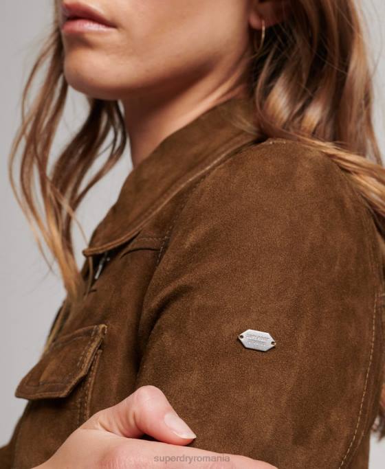 Superdry jacheta de piele intoarsa desert îmbrăcăminte maro femei JX0Z3541