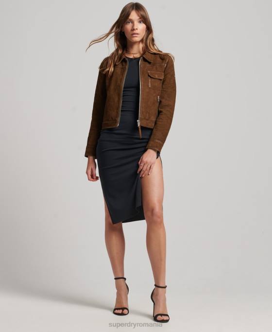 Superdry jacheta de piele intoarsa desert îmbrăcăminte maro femei JX0Z3541