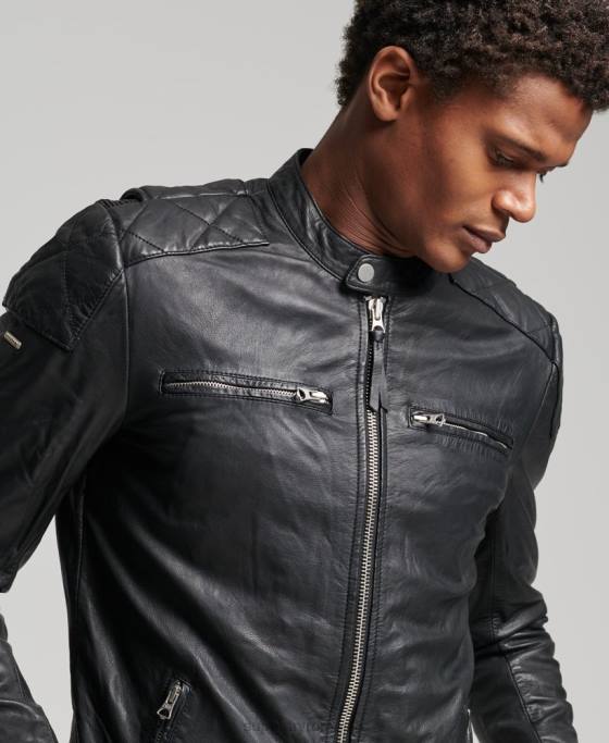 Superdry jacheta moto racer îmbrăcăminte negru bărbați JX0Z4436