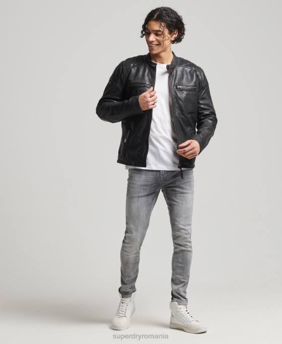 Superdry jacheta moto racer îmbrăcăminte negru bărbați JX0Z4776