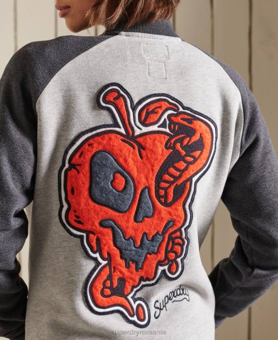 Superdry jachete bomber vintage supradimensionate din jerseu îmbrăcăminte gri femei JX0Z6039