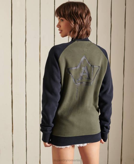 Superdry jachete bomber vintage supradimensionate din jerseu îmbrăcăminte verde femei JX0Z6040