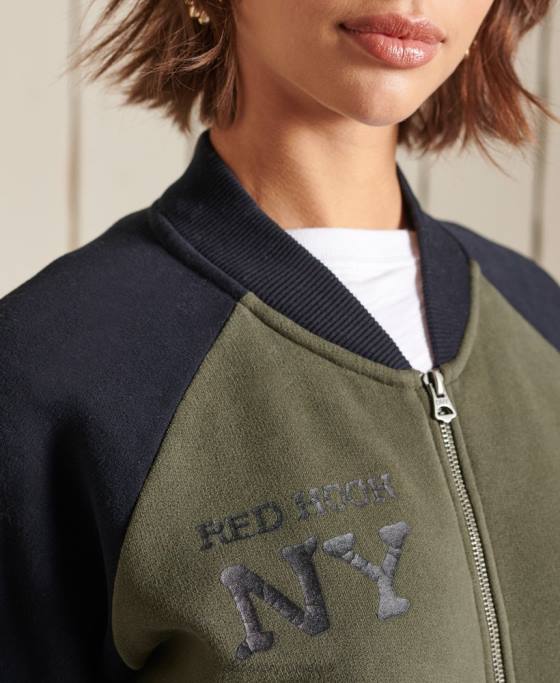 Superdry jachete bomber vintage supradimensionate din jerseu îmbrăcăminte verde femei JX0Z6040