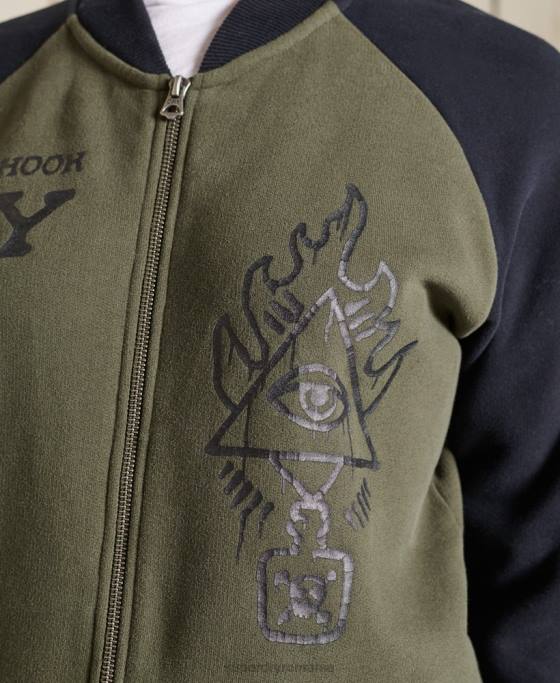 Superdry jachete bomber vintage supradimensionate din jerseu îmbrăcăminte verde femei JX0Z6040